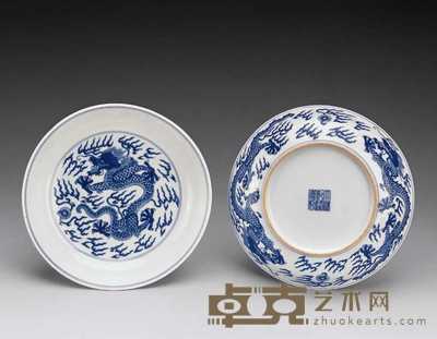 清乾隆 青花云龙纹盘(二件) 17.3cm
